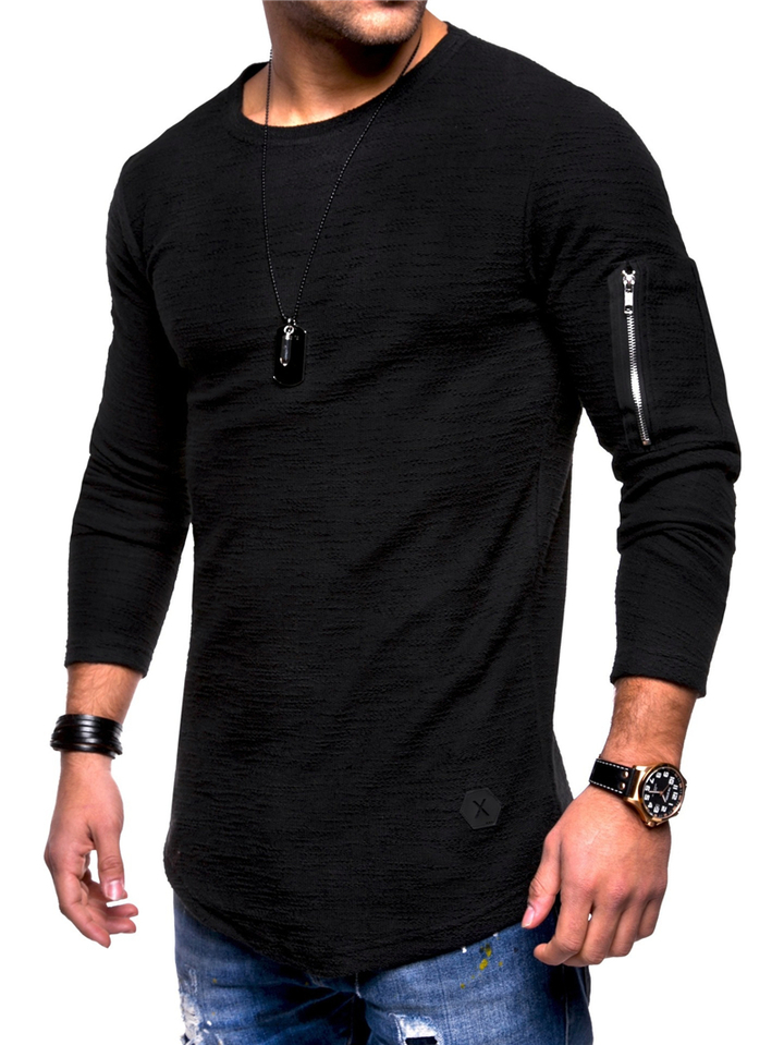 Men T-shirt Long Sleeve Casual Zipper T-shirt Solid Pullover Sweatshirt Men Shirt