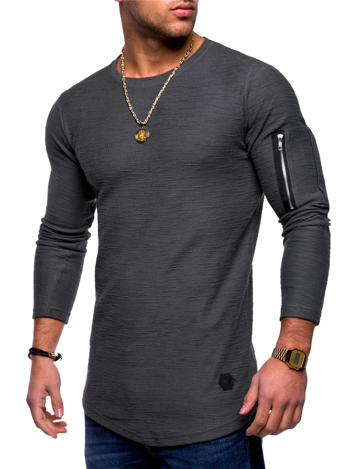 Men T-shirt Long Sleeve Casual Zipper T-shirt Solid Pullover Sweatshirt Men Shirt