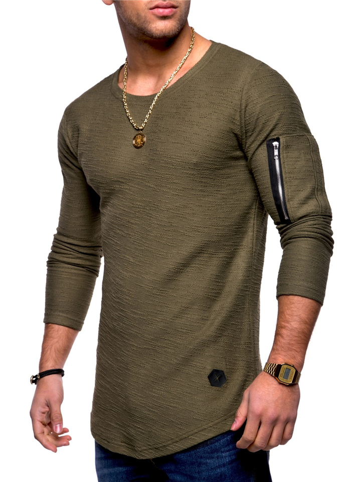 Men T-shirt Long Sleeve Casual Zipper T-shirt Solid Pullover Sweatshirt Men Shirt