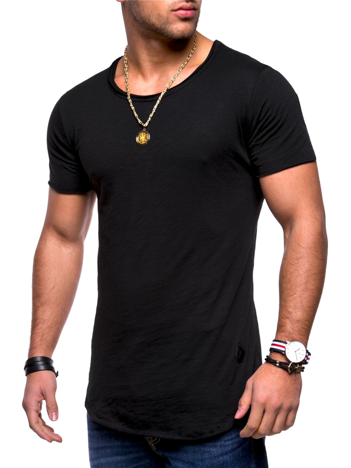 Summer 2018 New Men&apos;s Short-sleeved T-shirt Round Neck Casual Bottoming Solid Color Men T-shirt
