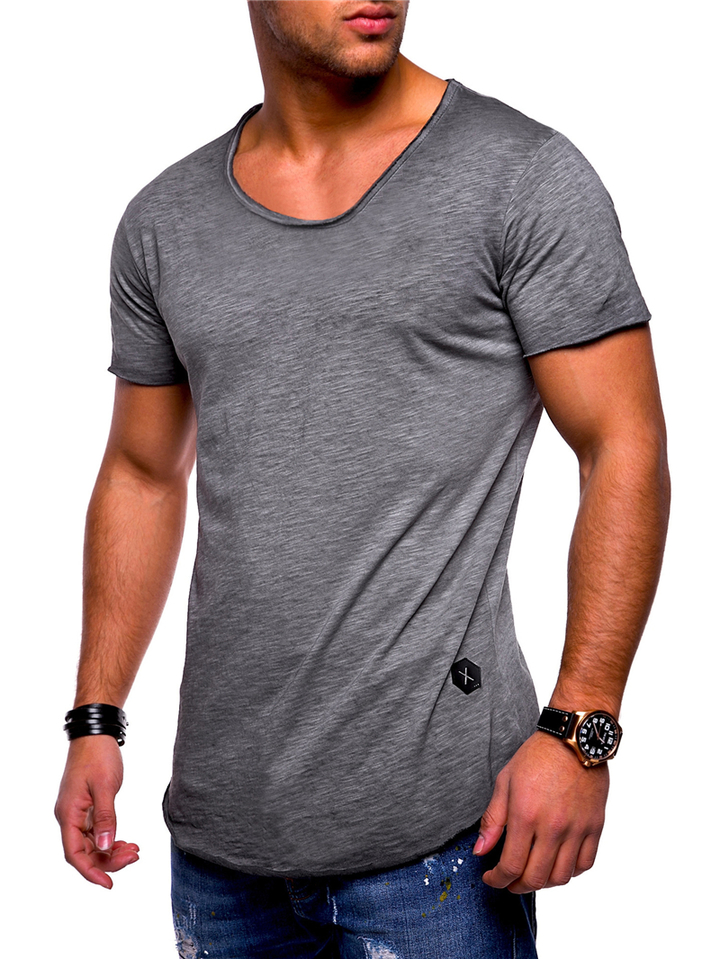Summer 2018 New Men&apos;s Short-sleeved T-shirt Round Neck Casual Bottoming Solid Color Men T-shirt