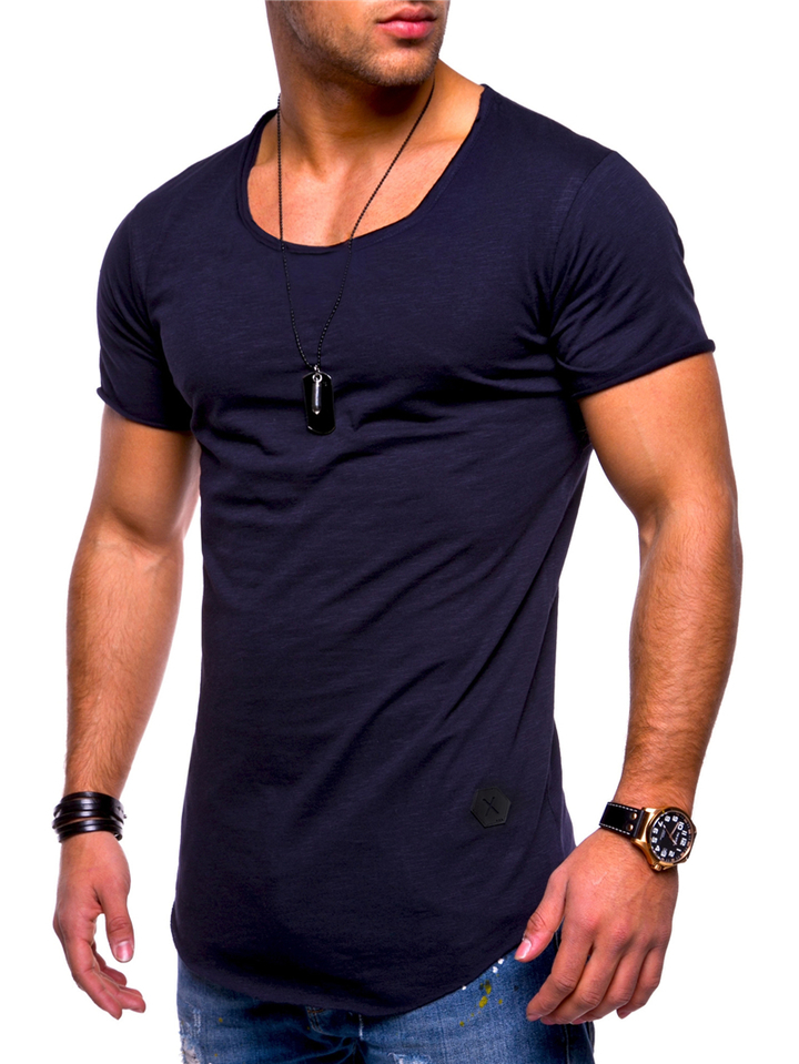 Summer 2018 New Men&apos;s Short-sleeved T-shirt Round Neck Casual Bottoming Solid Color Men T-shirt