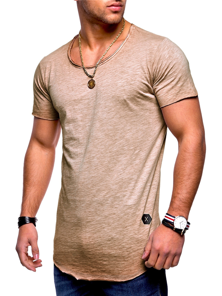 Summer 2018 New Men&apos;s Short-sleeved T-shirt Round Neck Casual Bottoming Solid Color Men T-shirt