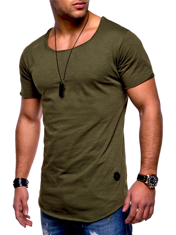 Summer 2018 New Men&apos;s Short-sleeved T-shirt Round Neck Casual Bottoming Solid Color Men T-shirt