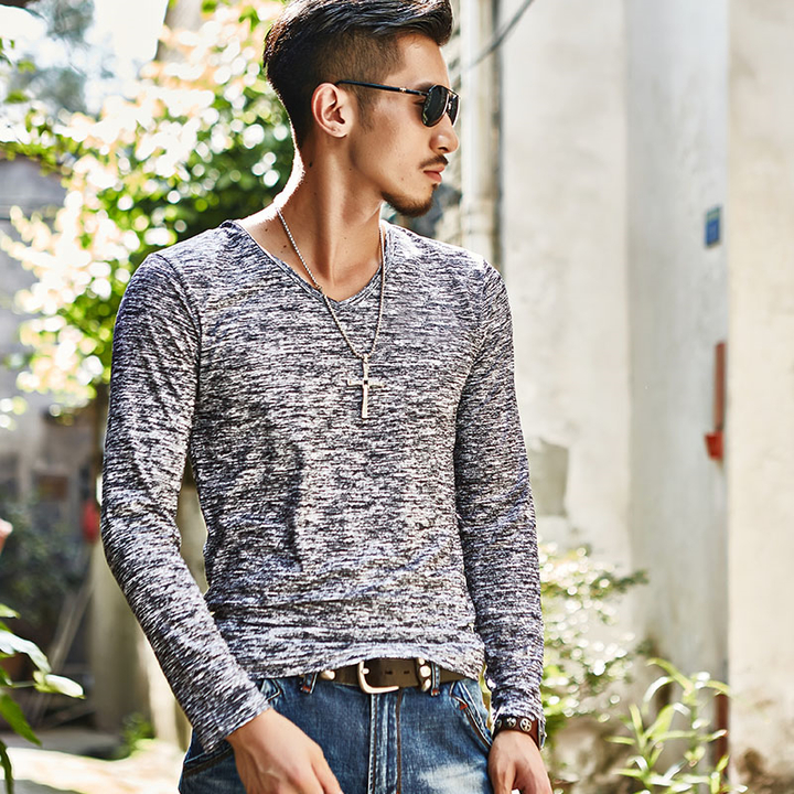 Lucky Men T-shirt Men&apos;s Hooded Wild Long-sleeved T-shirt Explosion Models Bottoming Shirt
