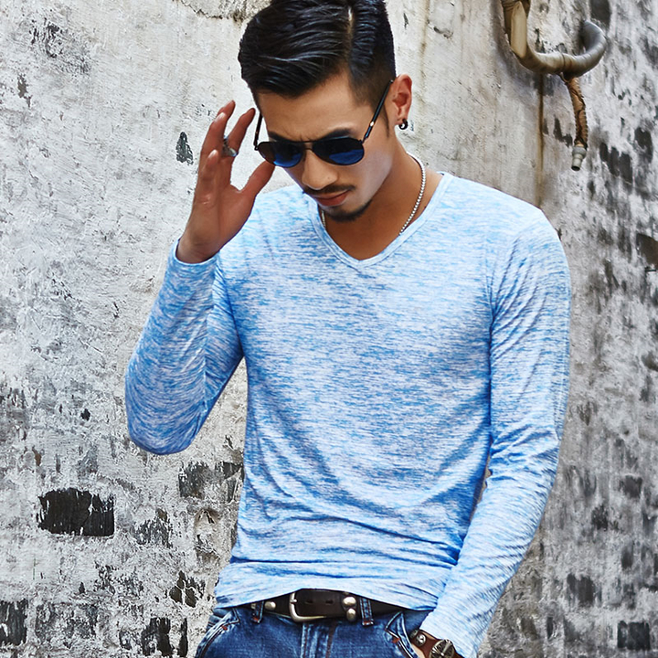 Lucky Men T-shirt Men&apos;s Hooded Wild Long-sleeved T-shirt Explosion Models Bottoming Shirt
