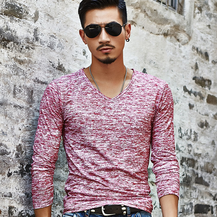 Lucky Men T-shirt Men&apos;s Hooded Wild Long-sleeved T-shirt Explosion Models Bottoming Shirt