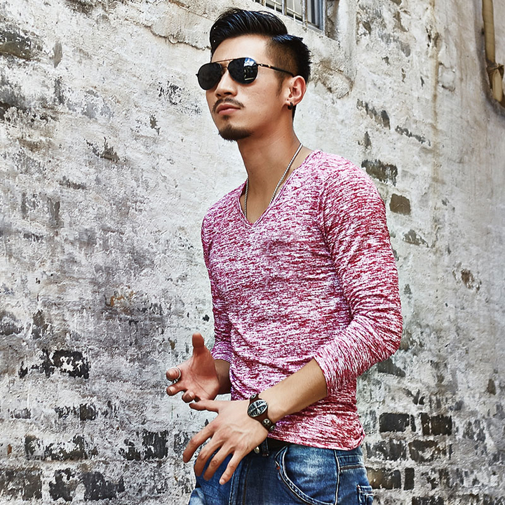 Lucky Men T-shirt Men&apos;s Hooded Wild Long-sleeved T-shirt Explosion Models Bottoming Shirt