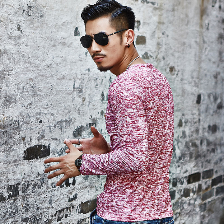 Lucky Men T-shirt Men&apos;s Hooded Wild Long-sleeved T-shirt Explosion Models Bottoming Shirt