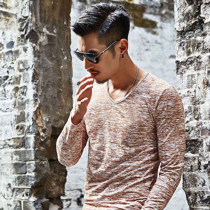 Lucky Men T-shirt Men&apos;s Hooded Wild Long-sleeved T-shirt Explosion Models Bottoming Shirt