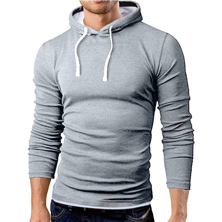 Lucky Men New Arrival Men&apos;s Solid Color Stitching Hit Color Hooded Loose Long-sleeved T-shirt