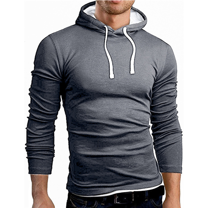 Lucky Men New Arrival Men&apos;s Solid Color Stitching Hit Color Hooded Loose Long-sleeved T-shirt