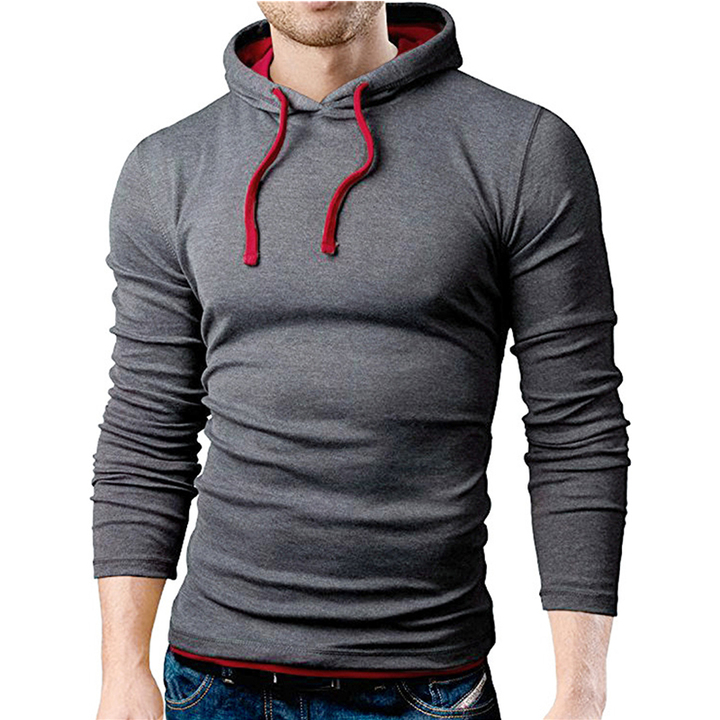 Lucky Men New Arrival Men&apos;s Solid Color Stitching Hit Color Hooded Loose Long-sleeved T-shirt