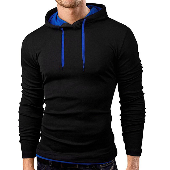 Lucky Men New Arrival Men&apos;s Solid Color Stitching Hit Color Hooded Loose Long-sleeved T-shirt