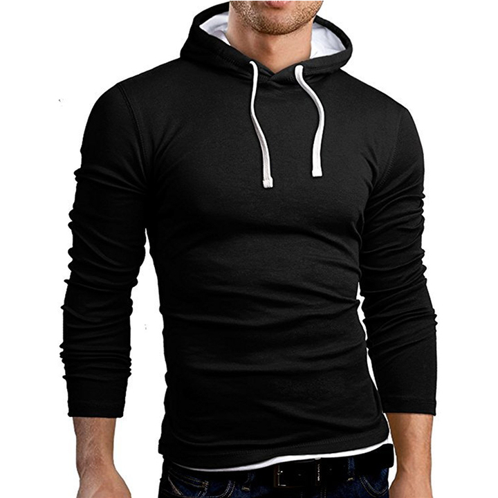 Lucky Men New Arrival Men&apos;s Solid Color Stitching Hit Color Hooded Loose Long-sleeved T-shirt