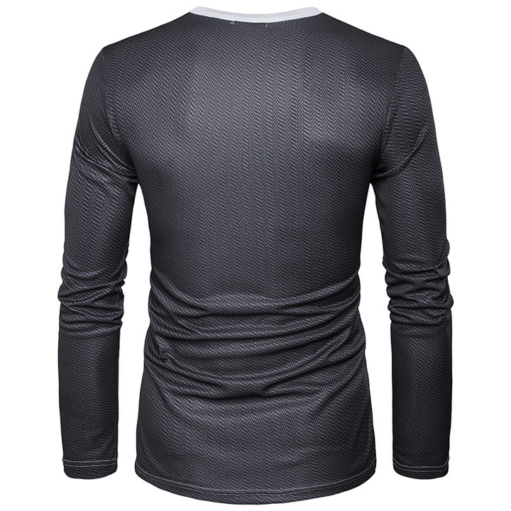 Lucky Men Fashion Fake Two 3D Suit Three-dimensional Printing Men&apos;s Round Neck Long-sleeved T-shirt