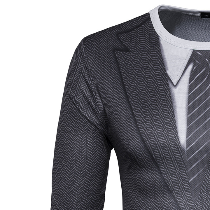 Lucky Men Fashion Fake Two 3D Suit Three-dimensional Printing Men&apos;s Round Neck Long-sleeved T-shirt
