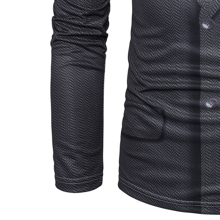 Lucky Men Fashion Fake Two 3D Suit Three-dimensional Printing Men&apos;s Round Neck Long-sleeved T-shirt