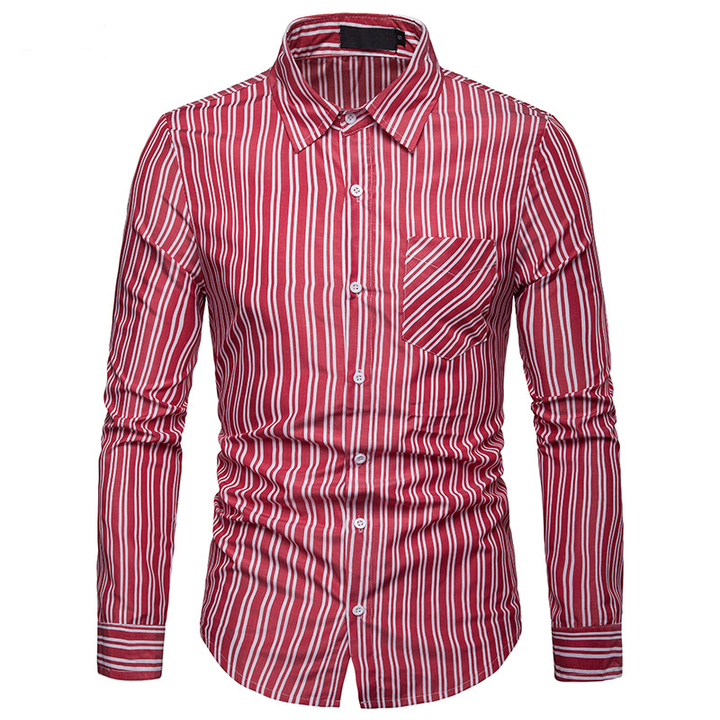 Lucky Men Fashion Men&apos;s Business Stripe Casual Long Sleeve Shirt