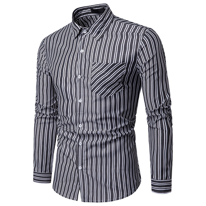 Lucky Men Fashion Men&apos;s Business Stripe Casual Long Sleeve Shirt