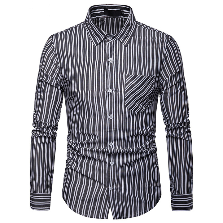 Lucky Men Fashion Men&apos;s Business Stripe Casual Long Sleeve Shirt