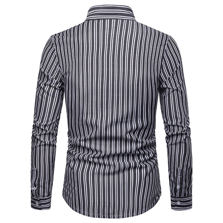 Lucky Men Fashion Men&apos;s Business Stripe Casual Long Sleeve Shirt