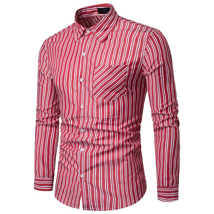 Lucky Men Fashion Men&apos;s Business Stripe Casual Long Sleeve Shirt
