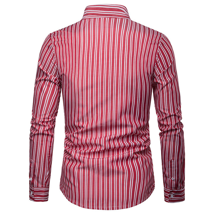 Lucky Men Fashion Men&apos;s Business Stripe Casual Long Sleeve Shirt