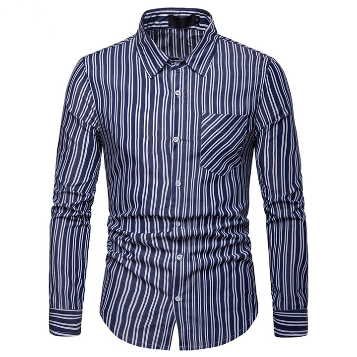 Lucky Men Fashion Men&apos;s Business Stripe Casual Long Sleeve Shirt
