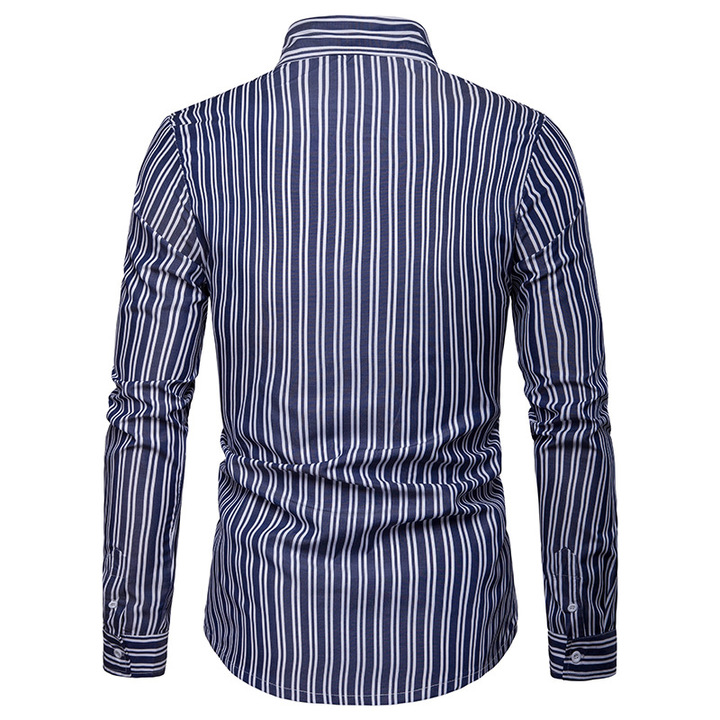 Lucky Men Fashion Men&apos;s Business Stripe Casual Long Sleeve Shirt
