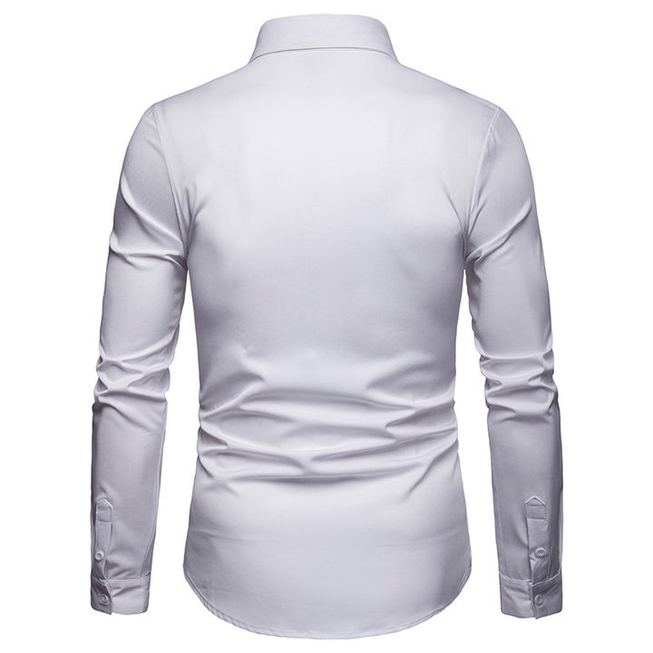 Lucky Men Fashion Men&apos;s Business Lapel Embroidered Casual Long Sleeve Shirt