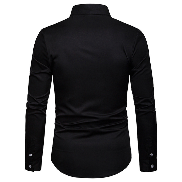 Lucky Men Fashion Men&apos;s Business Lapel Embroidered Casual Long Sleeve Shirt