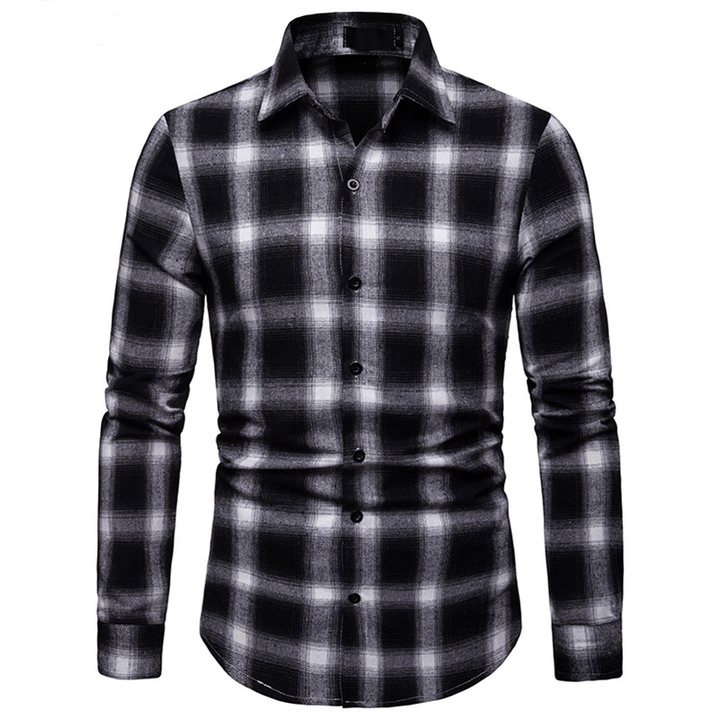 Lucky Men Fashion Men&apos;s Business Plaid Casual Long Sleeve Shirt