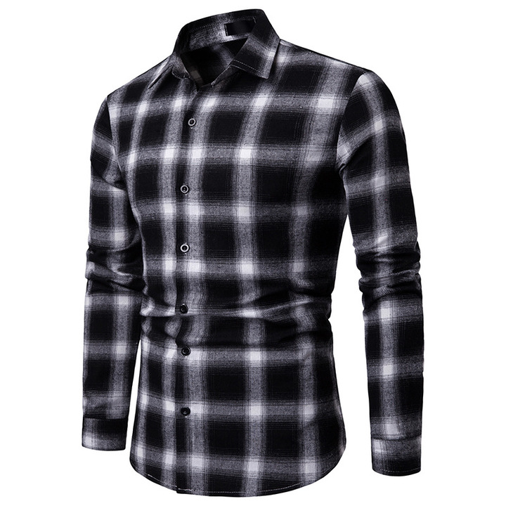 Lucky Men Fashion Men&apos;s Business Plaid Casual Long Sleeve Shirt
