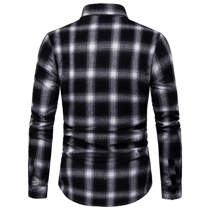 Lucky Men Fashion Men&apos;s Business Plaid Casual Long Sleeve Shirt