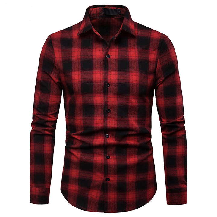 Lucky Men Fashion Men&apos;s Business Plaid Casual Long Sleeve Shirt