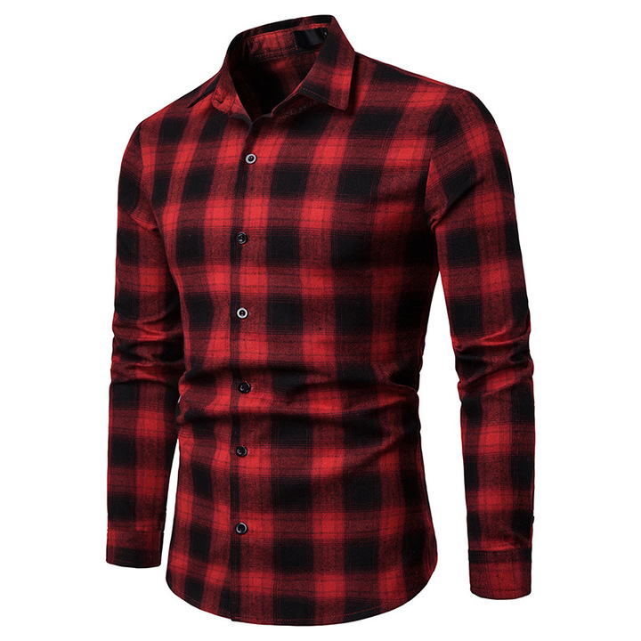 Lucky Men Fashion Men&apos;s Business Plaid Casual Long Sleeve Shirt