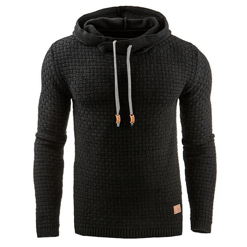 Men Hooded Sweatshirt Solid Color Plaid Hoodies Male Long Sleeve Hoodie Casual Sportswear US Size black 4XL 10