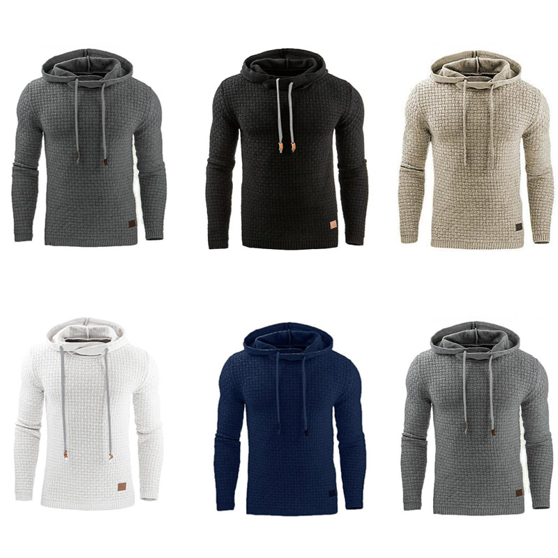Men Hooded Sweatshirt Solid Color Plaid Hoodies Male Long Sleeve Hoodie Casual Sportswear US Size black 4XL 2