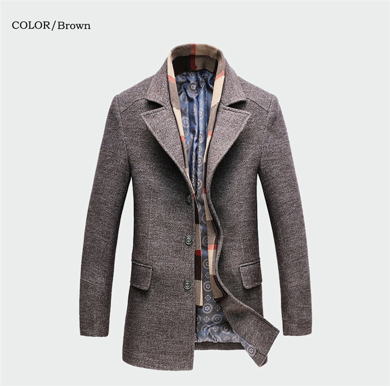 Winter Men's Casual Wool Trench Coat Fashion Business Long Thicken Slim Overcoat Jacket Male Clothes