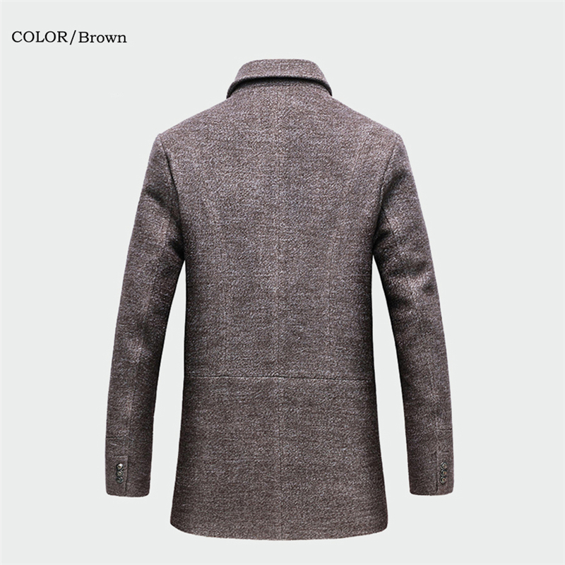 Winter Men's Casual Wool Trench Coat Fashion Business Long Thicken Slim Overcoat Jacket Male Clothes