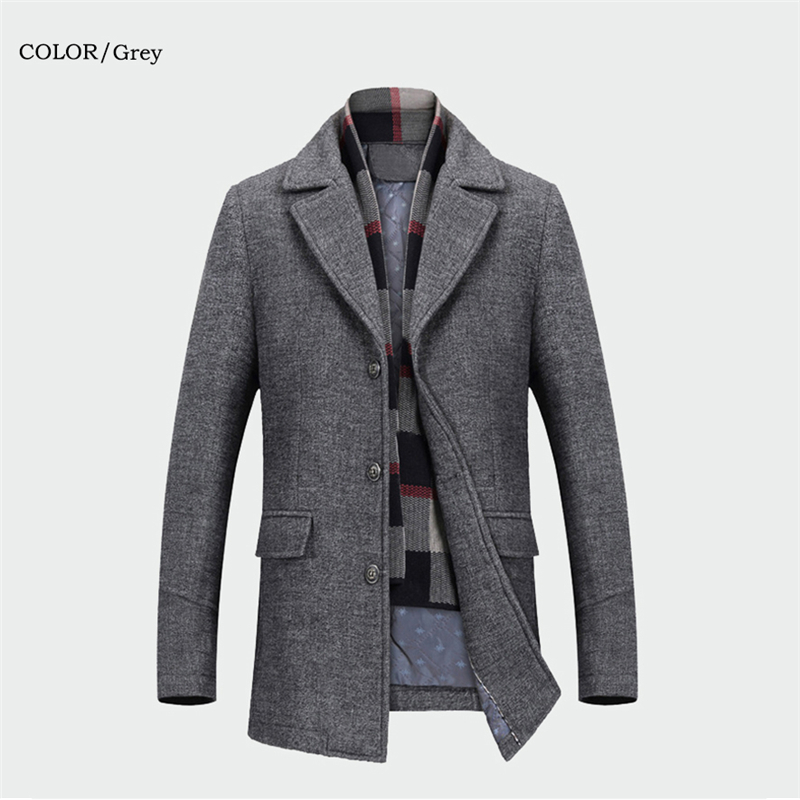 Winter Men's Casual Wool Trench Coat Fashion Business Long Thicken Slim Overcoat Jacket Male Clothes