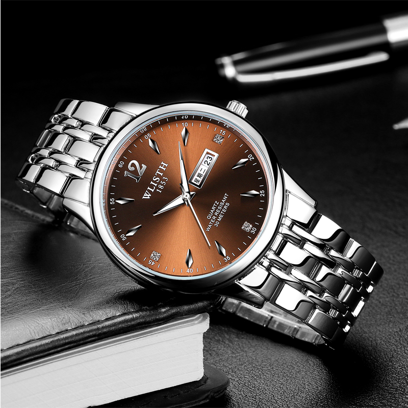 Men's Watch Steel Strip Waterproof Double Calendar Business Quartz Watch