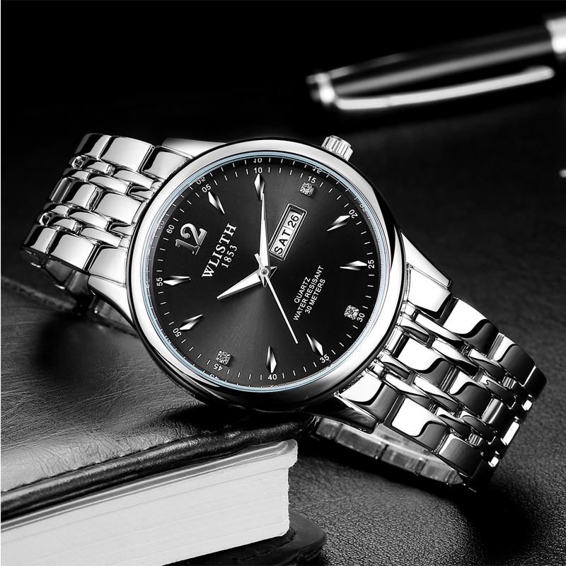 Men's Watch Steel Strip Waterproof Double Calendar Business Quartz Watch