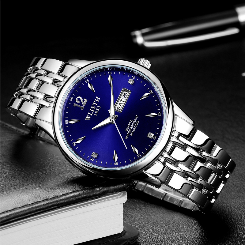 Men's Watch Steel Strip Waterproof Double Calendar Business Quartz Watch