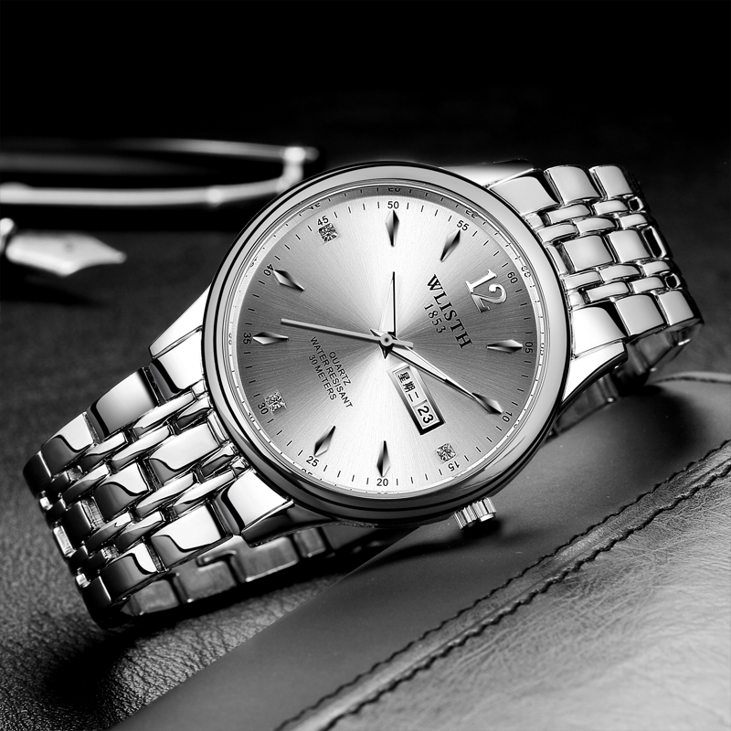 Men's Watch Steel Strip Waterproof Double Calendar Business Quartz Watch