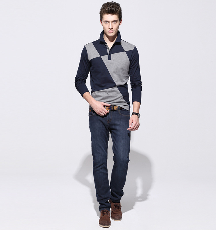 Men 100% cotton long-sleeved T-shirt men large size casual Polos men clothing