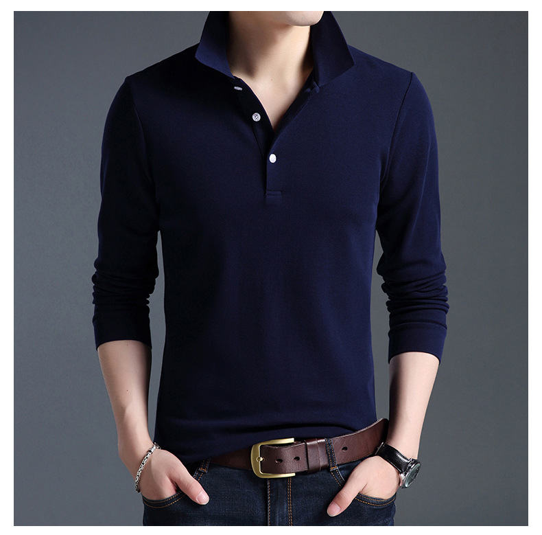 Men fashion cotton stand collar long-sleeved T-shirt men large size casual polos men clothing