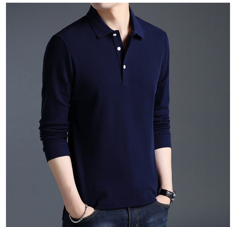 Men fashion cotton stand collar long-sleeved T-shirt men large size casual polos men clothing