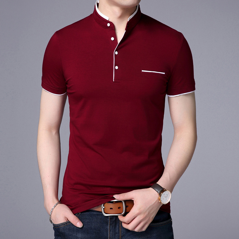 Men Stand Collar Short Sleeve T-Shirt Large Size Slim Casual Polos Men Temperament  T-Shirt